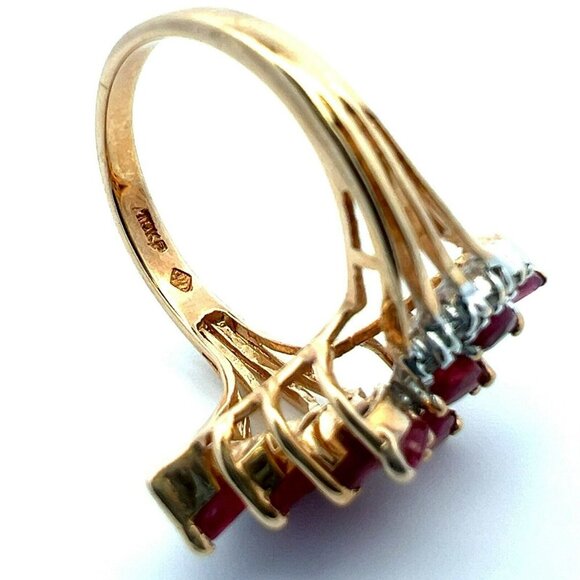 10K Yellow Gold & 1.43ctw Marquis Cut Rubies & .04ctw Diamond Size 6.5 Ring! 200 - Picture 6 of 6